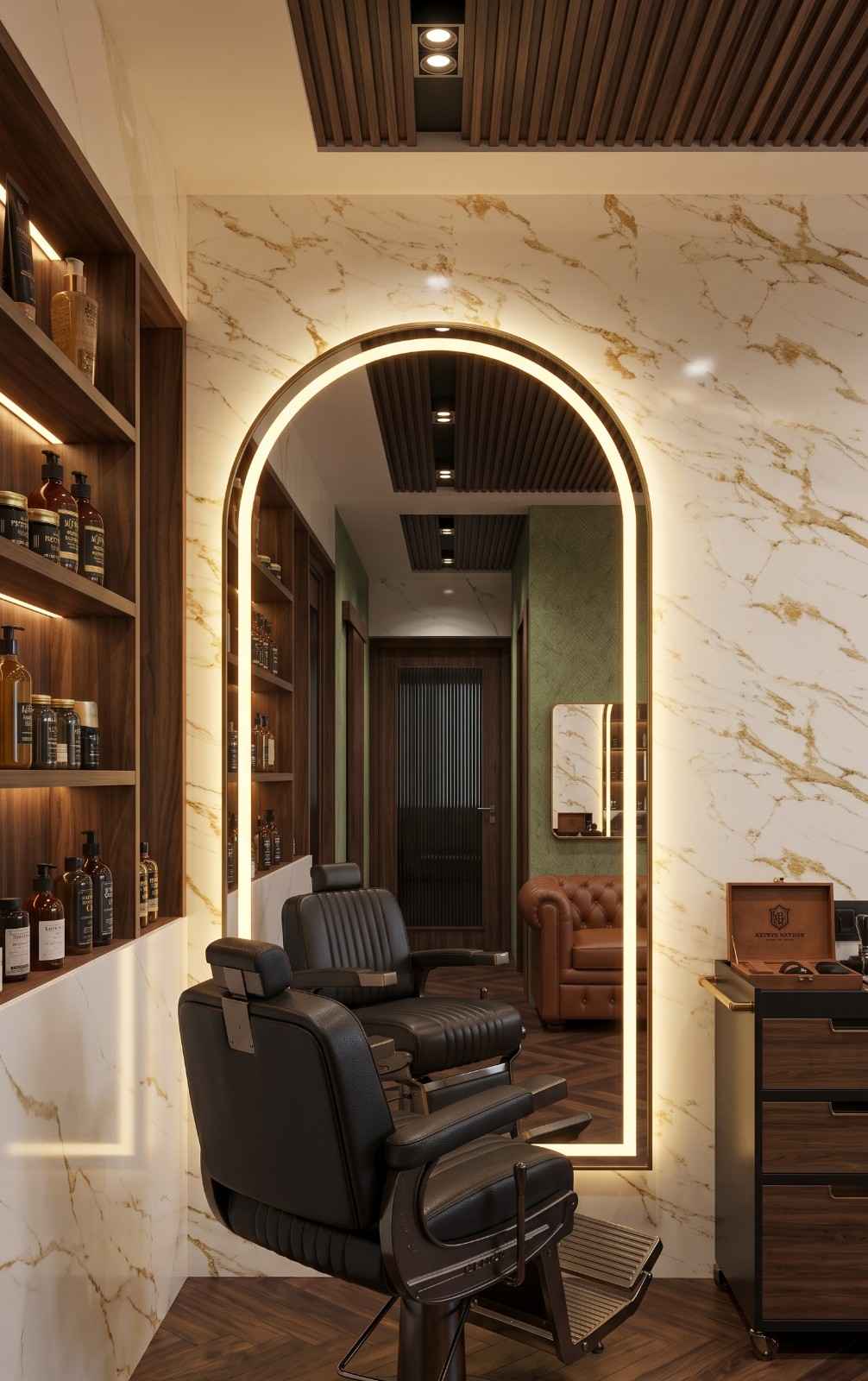 Adams Unisex Salon luxury interior ambience in Tirunelveli